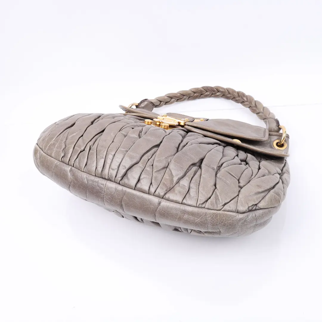 Miu Miu Cofer Gray Matelasse Leather Shoulder Bag