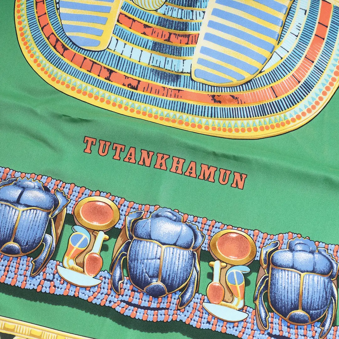 Hermes Tutankhamun Green Silk Carre 90 Scarf