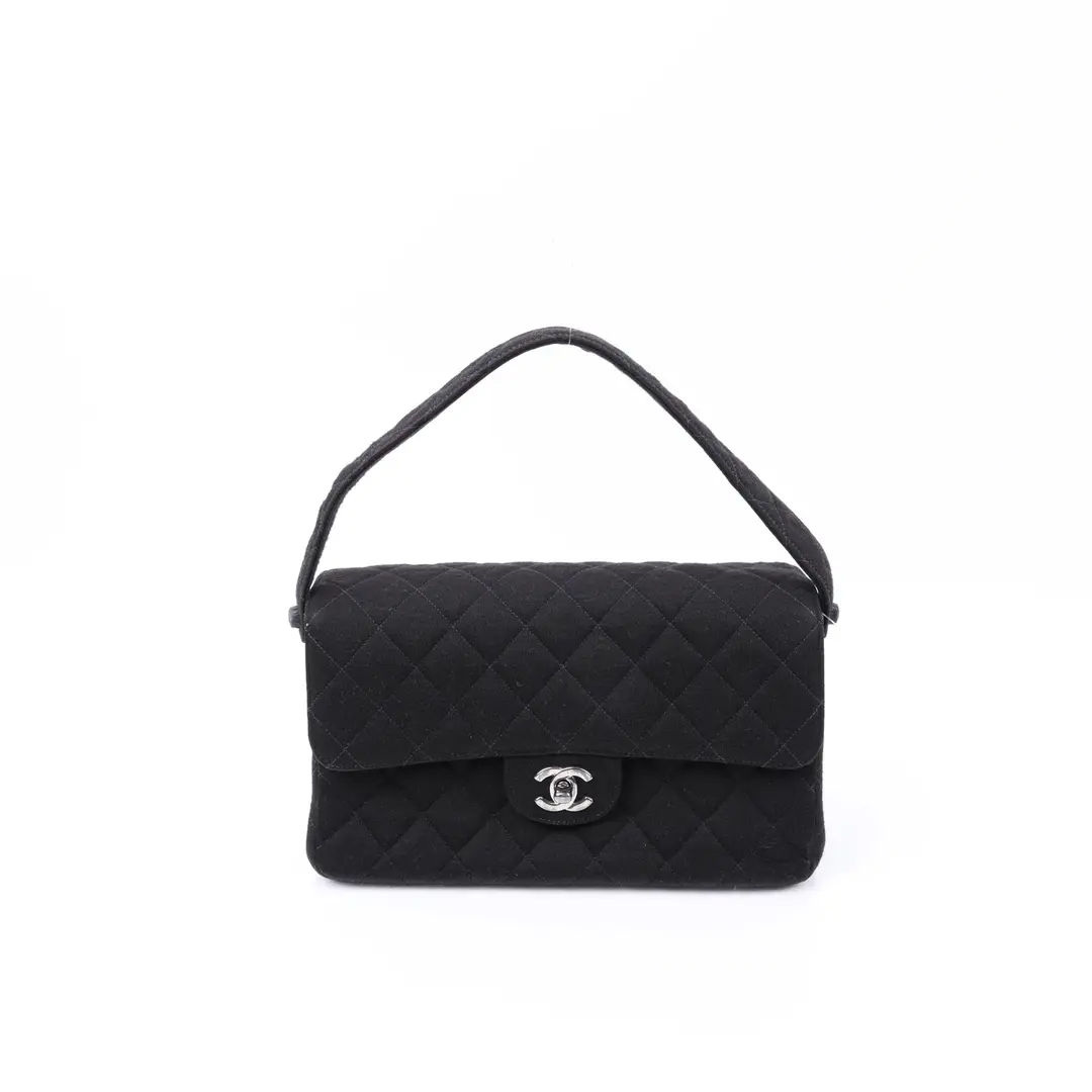 Chanel Vintage Quilted Flap Black Jersey Shoulder Bag