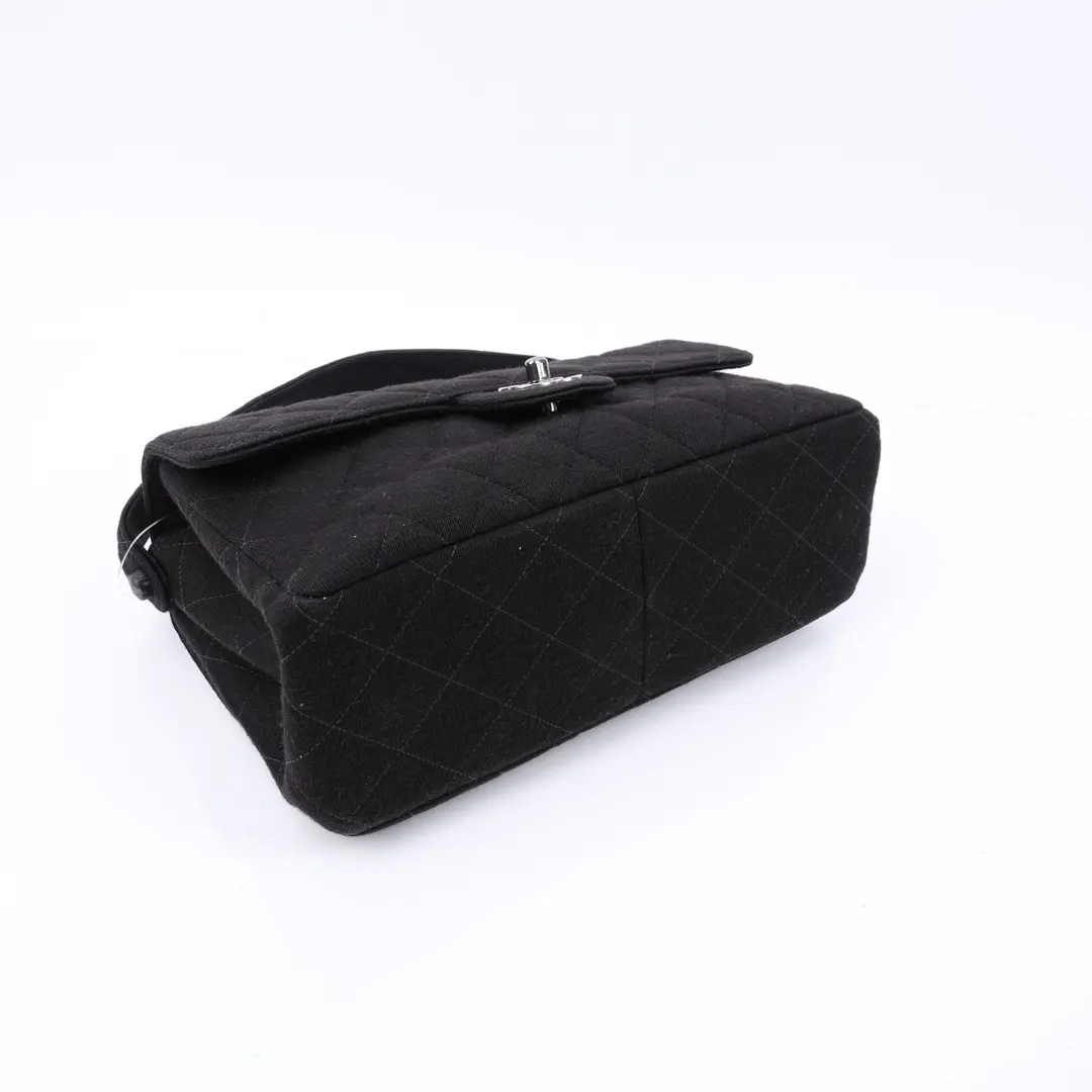 Chanel Vintage Quilted Flap Black Jersey Shoulder Bag