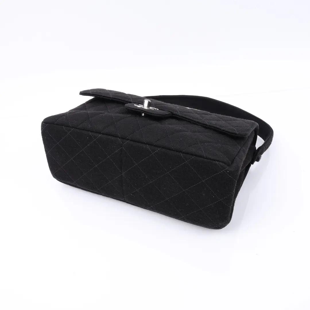 Chanel Vintage Quilted Flap Black Jersey Shoulder Bag