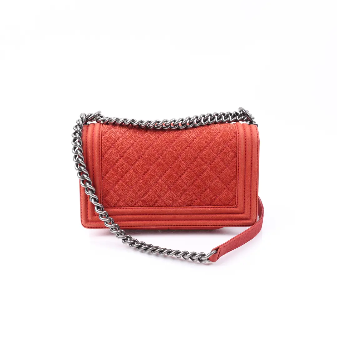 Chanel Boy Bag Red Caviar Medium Shoulder Bag