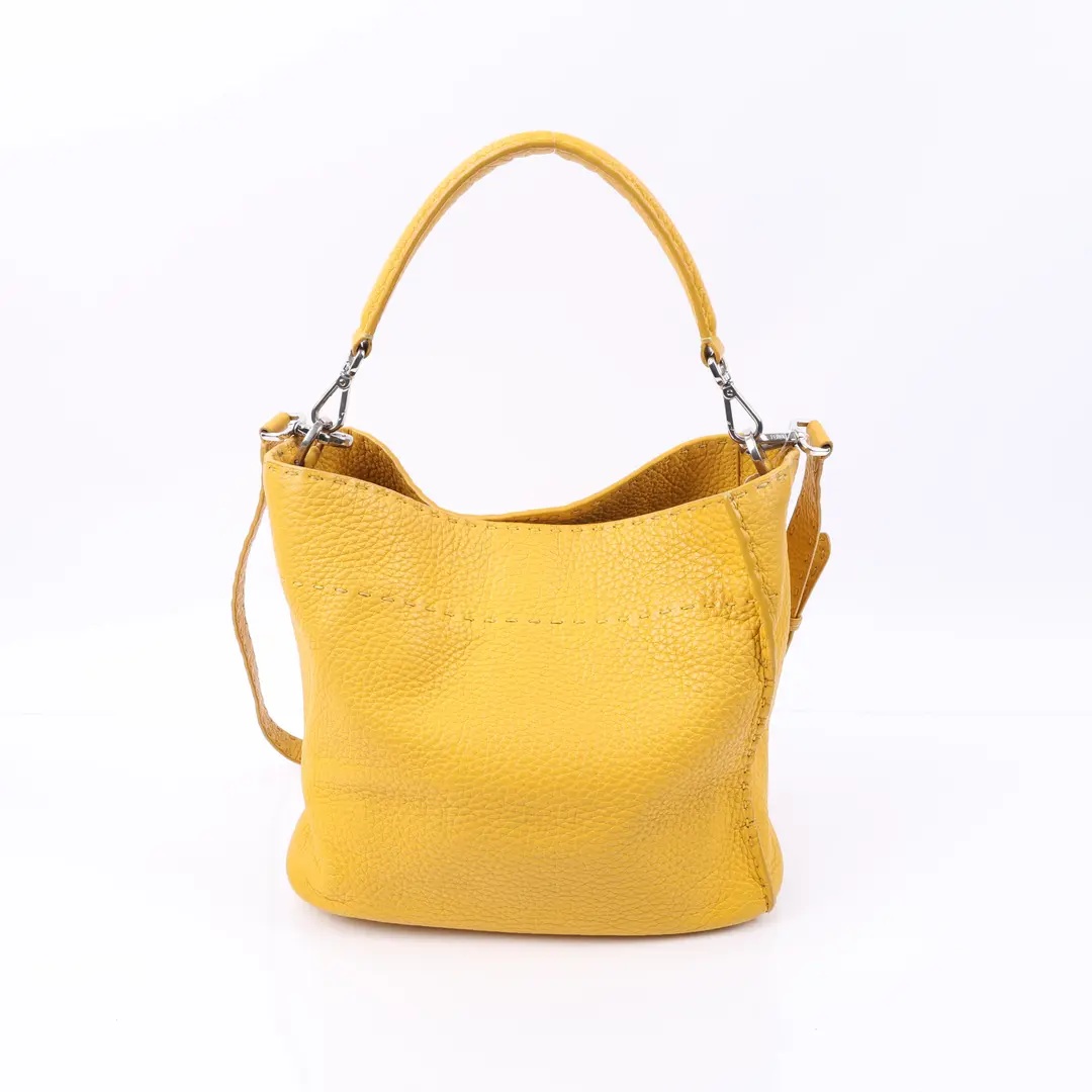 Fendi Selleria Villa Borghese Yellow Leather Shoulder Bag