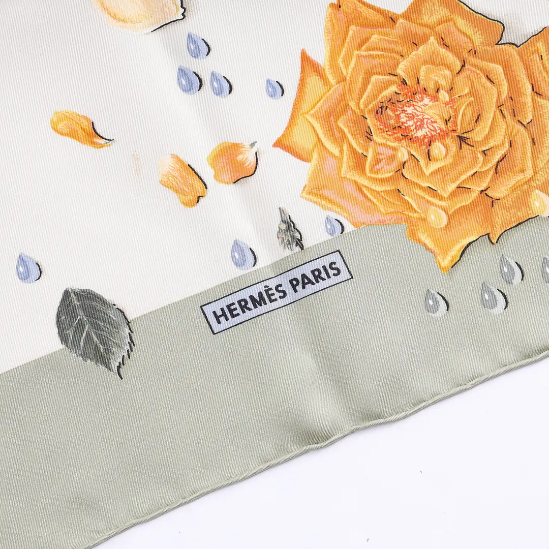 Hermes Rosee d'Ete Green Silk Scarf
