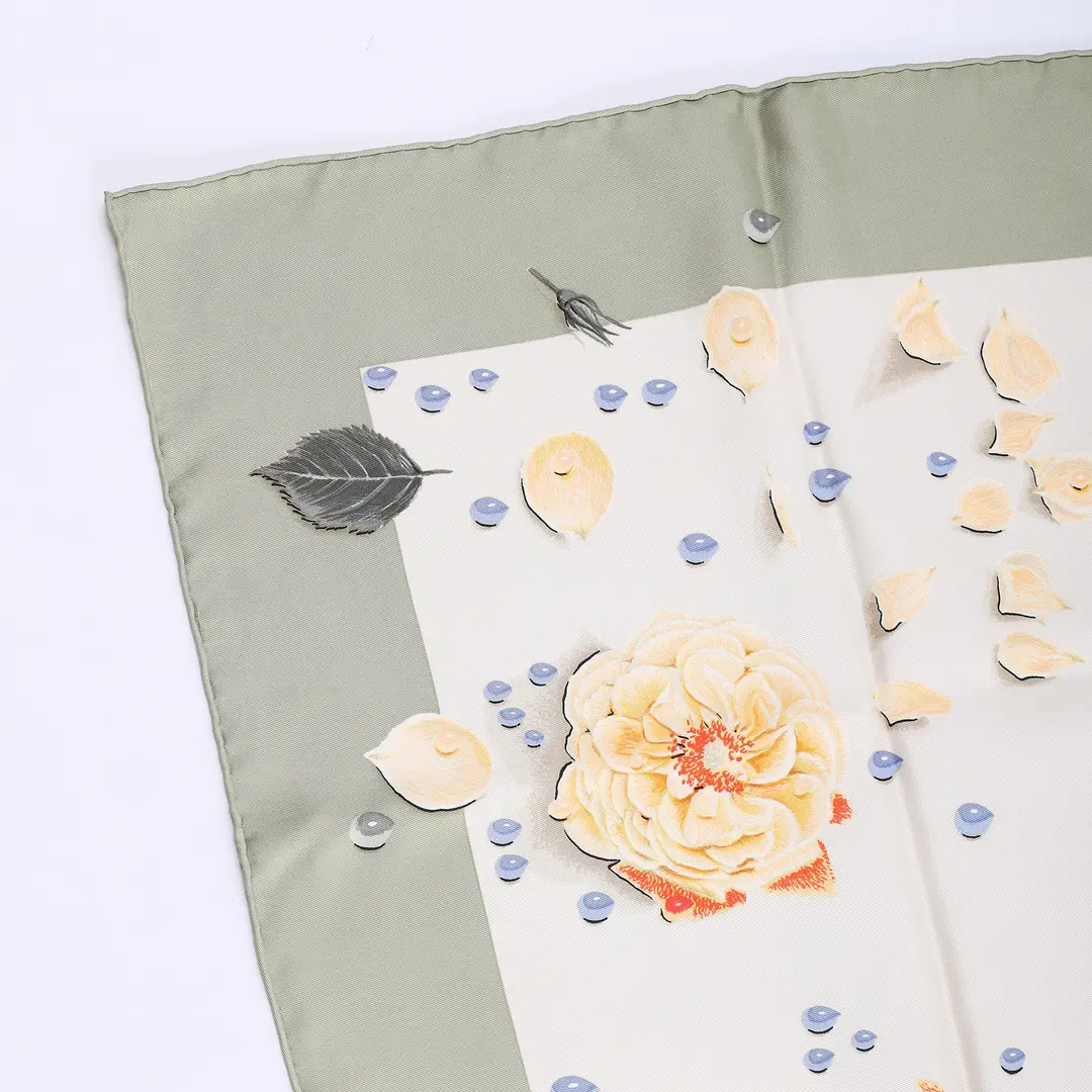 Hermes Rosee d'Ete Green Silk Scarf