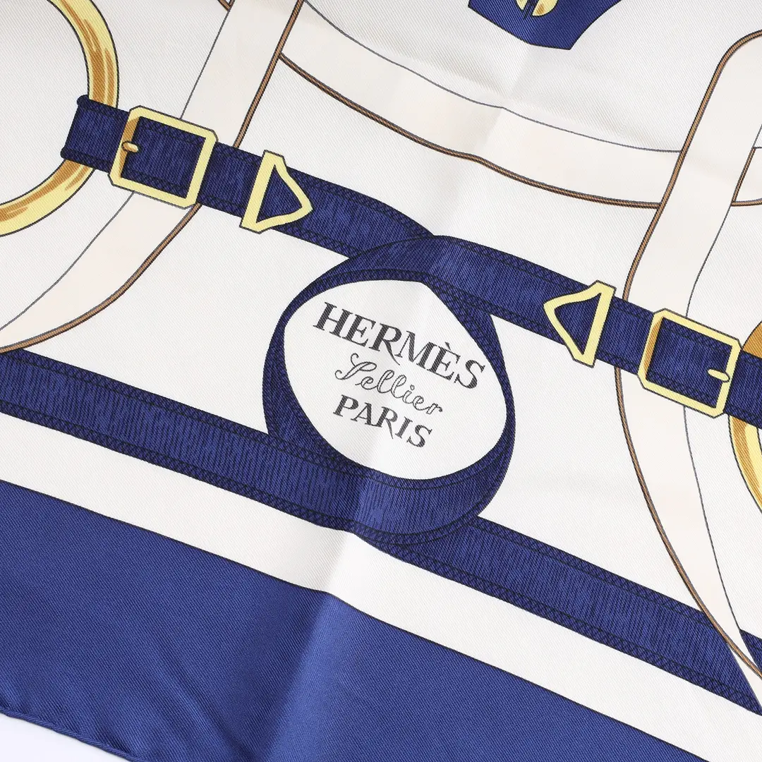 Hermes Eperon d'Or Blue Silk Scarf