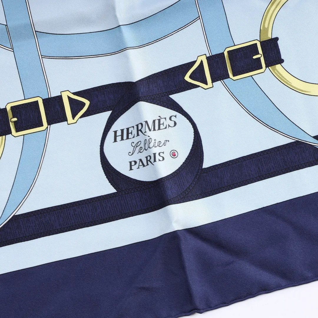 Hermes Eperon d'Or Blue Silk Scarf