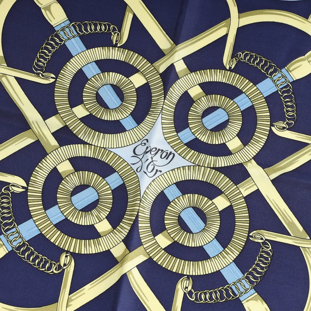 Hermes Eperon d'Or Blue Silk Scarf
