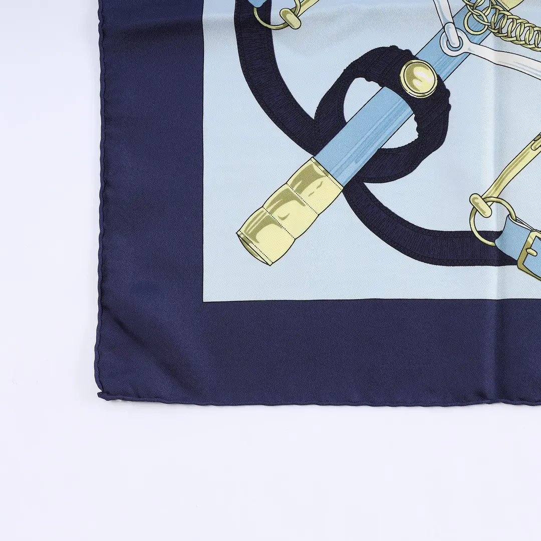Hermes Eperon d'Or Blue Silk Scarf