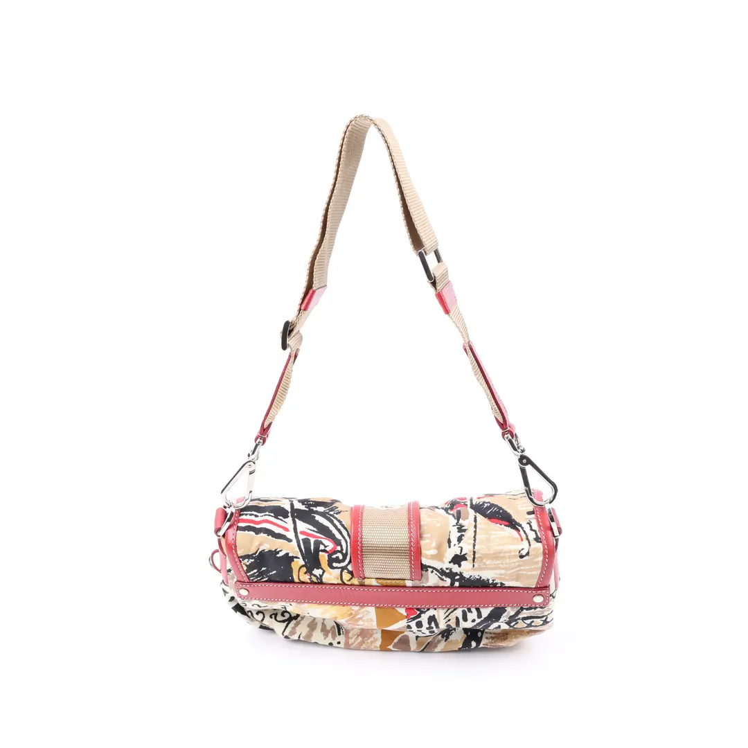 Prada Abstract Print Pocket Beige Canvas Shoulder Bag
