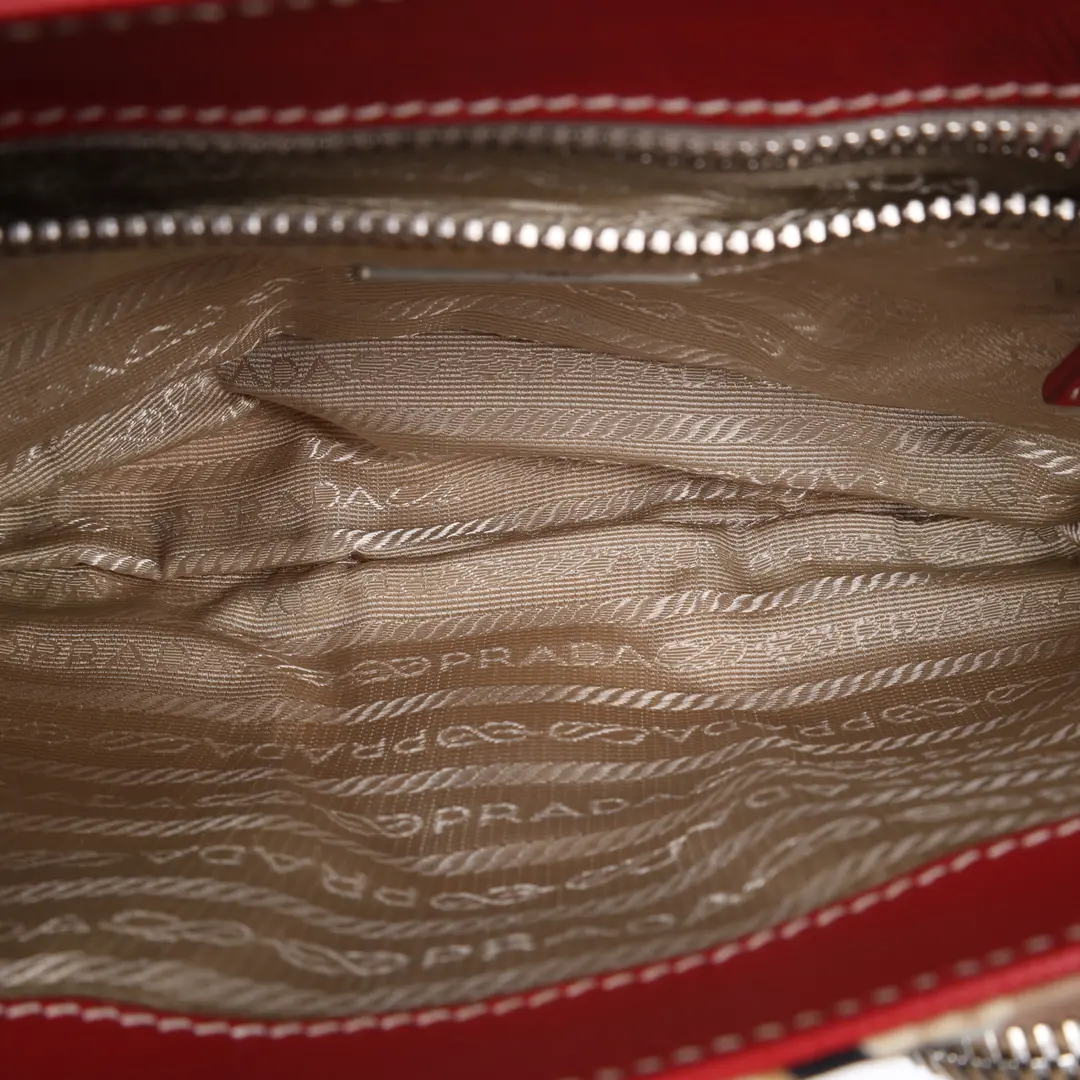 Prada Abstract Print Pocket Beige Canvas Shoulder Bag