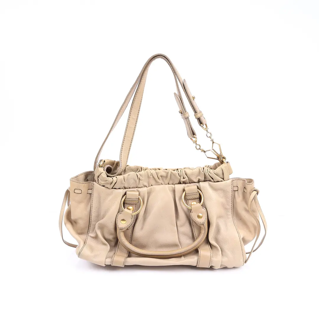 Miu Miu Vitello Lux Beige Leather Shoulder Bag
