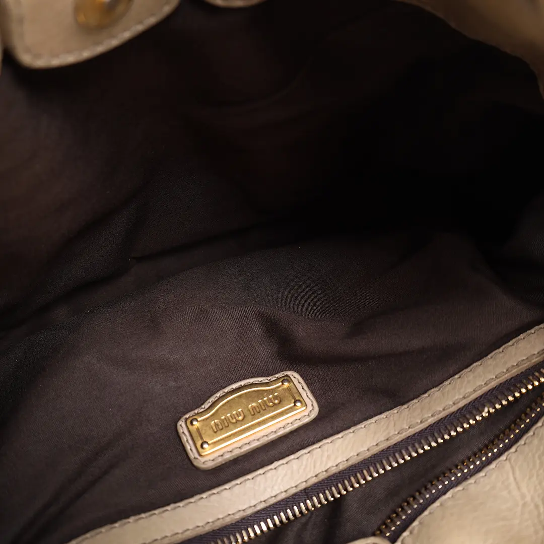 Miu Miu Vitello Lux Beige Leather Shoulder Bag