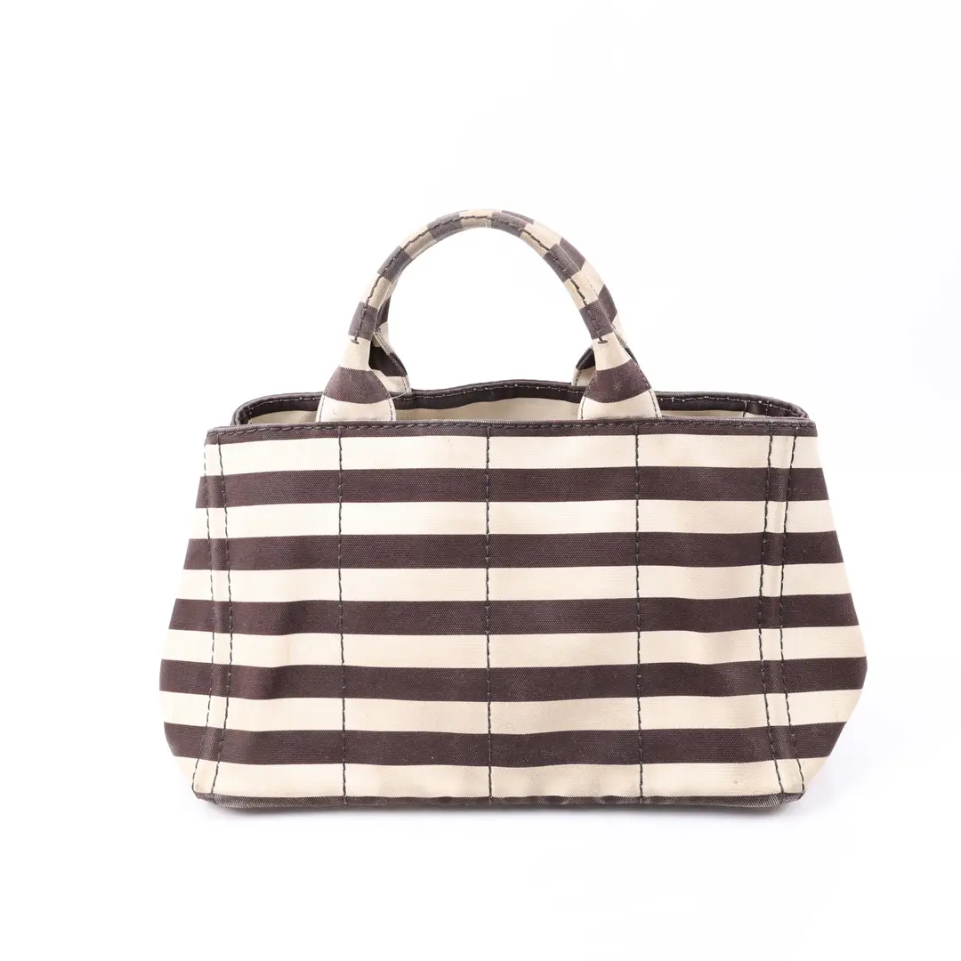 Prada Canapa Righe Brown Canvas Mini Tote Bag