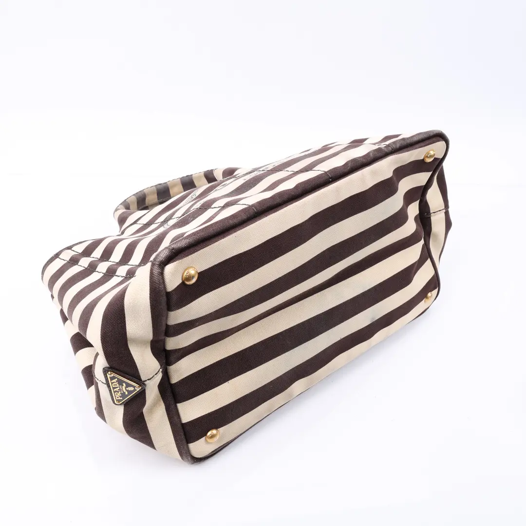 Prada Canapa Righe Brown Canvas Mini Tote Bag