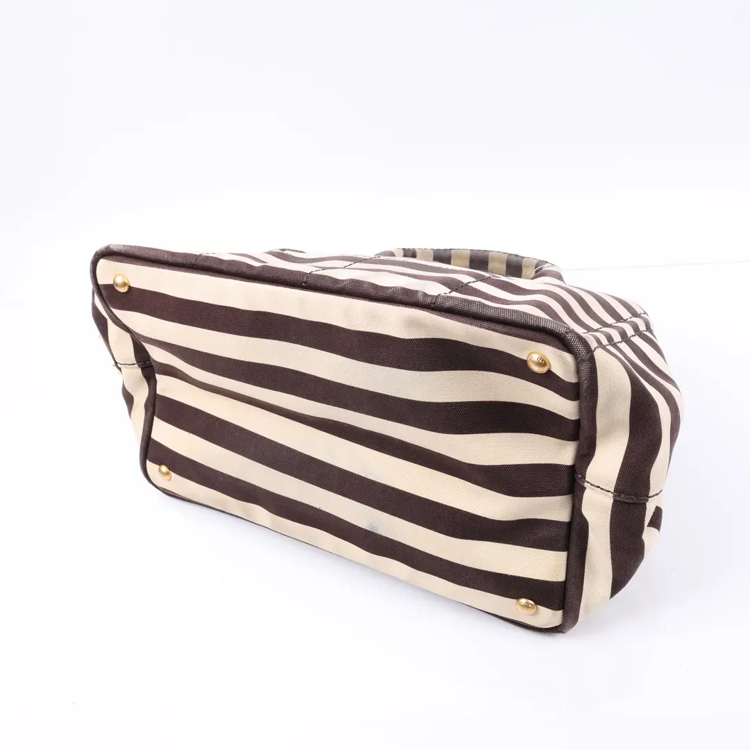 Prada Canapa Righe Brown Canvas Mini Tote Bag