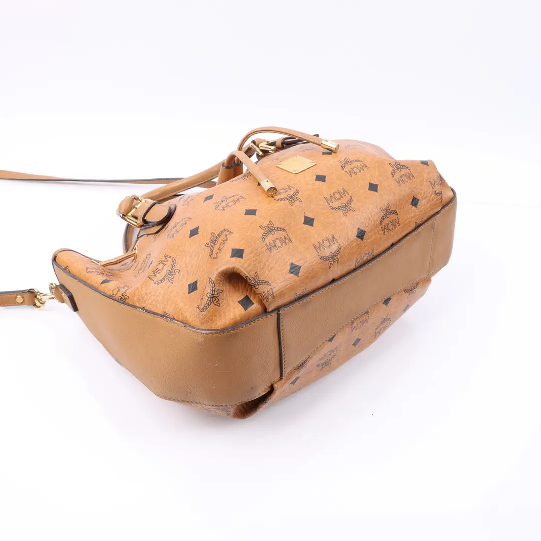 MCM Visetos Drawstring Brown Canvas Tote Bag