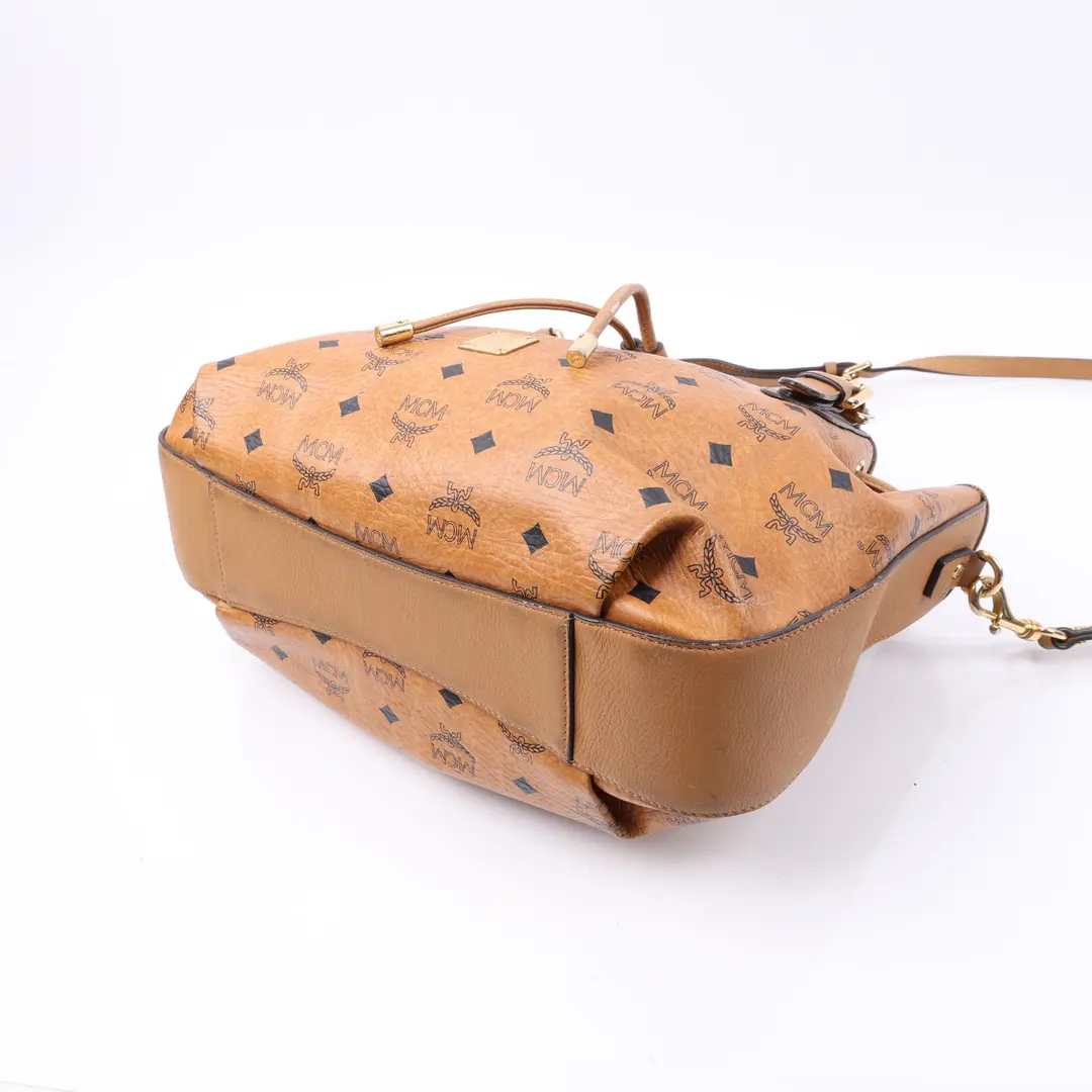MCM Visetos Drawstring Brown Canvas Tote Bag