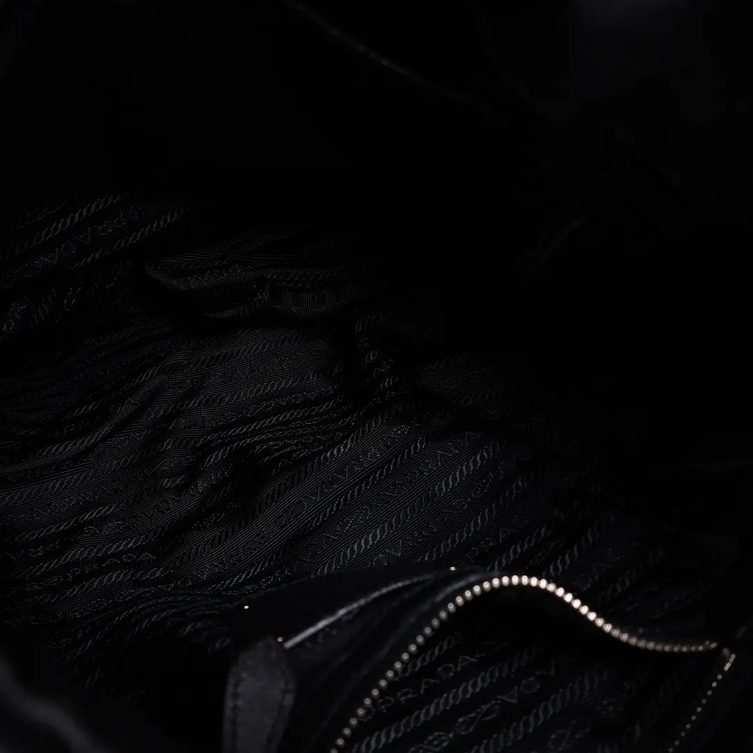 Prada Tessuto Wave Black Nylon Leather Hobo Bag