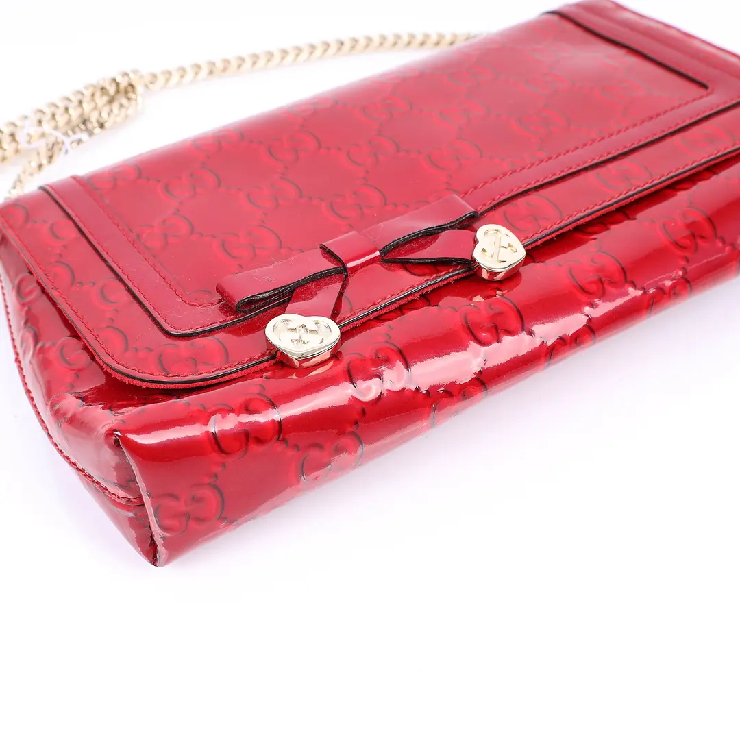 Gucci Lovely Red Guccissima Patent Leather Shoulder Bag