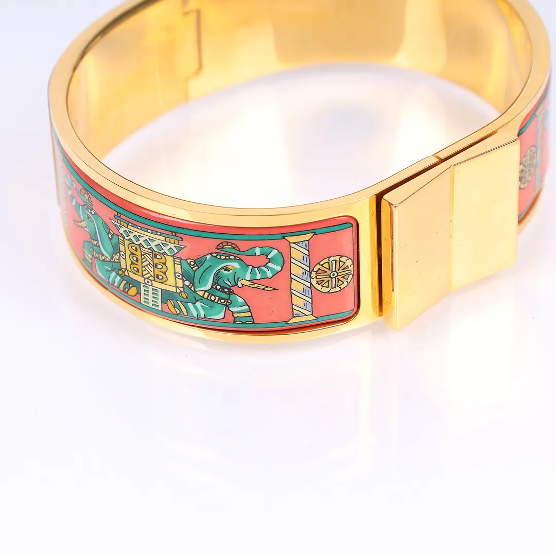 Hermes Elephant Enamel Red Gold-Plated Bracelet