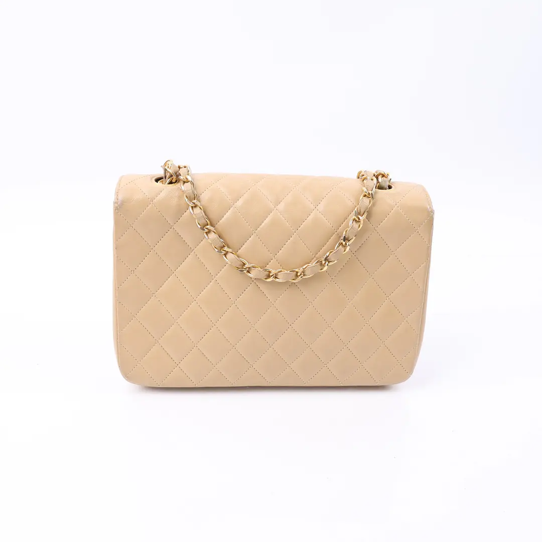 Chanel Vintage Single Flap Beige Lambskin Shoulder Bag