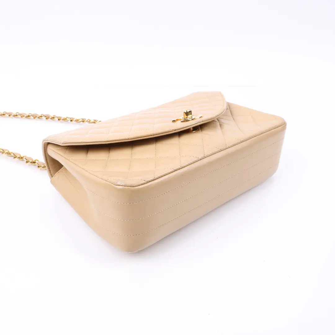 Chanel Vintage Single Flap Beige Lambskin Shoulder Bag