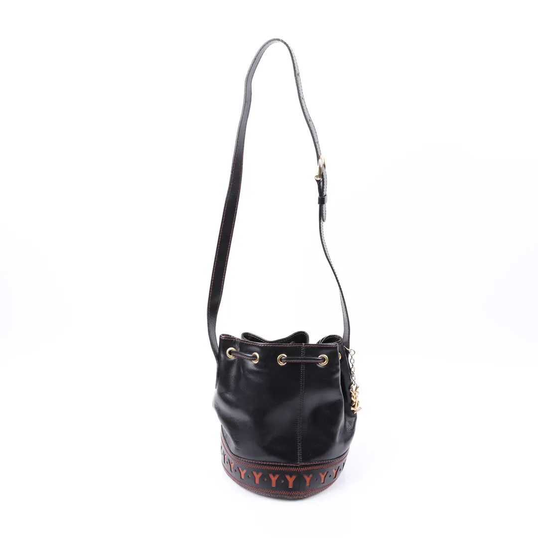Yves Saint Laurent Vintage Y-Cut Black Leather Bucket Bag