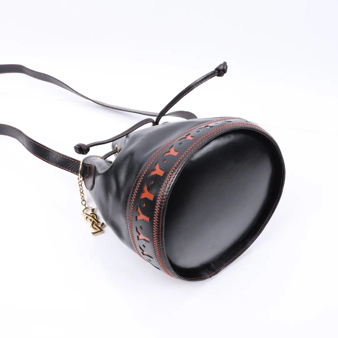 Yves Saint Laurent Vintage Y-Cut Black Leather Bucket Bag