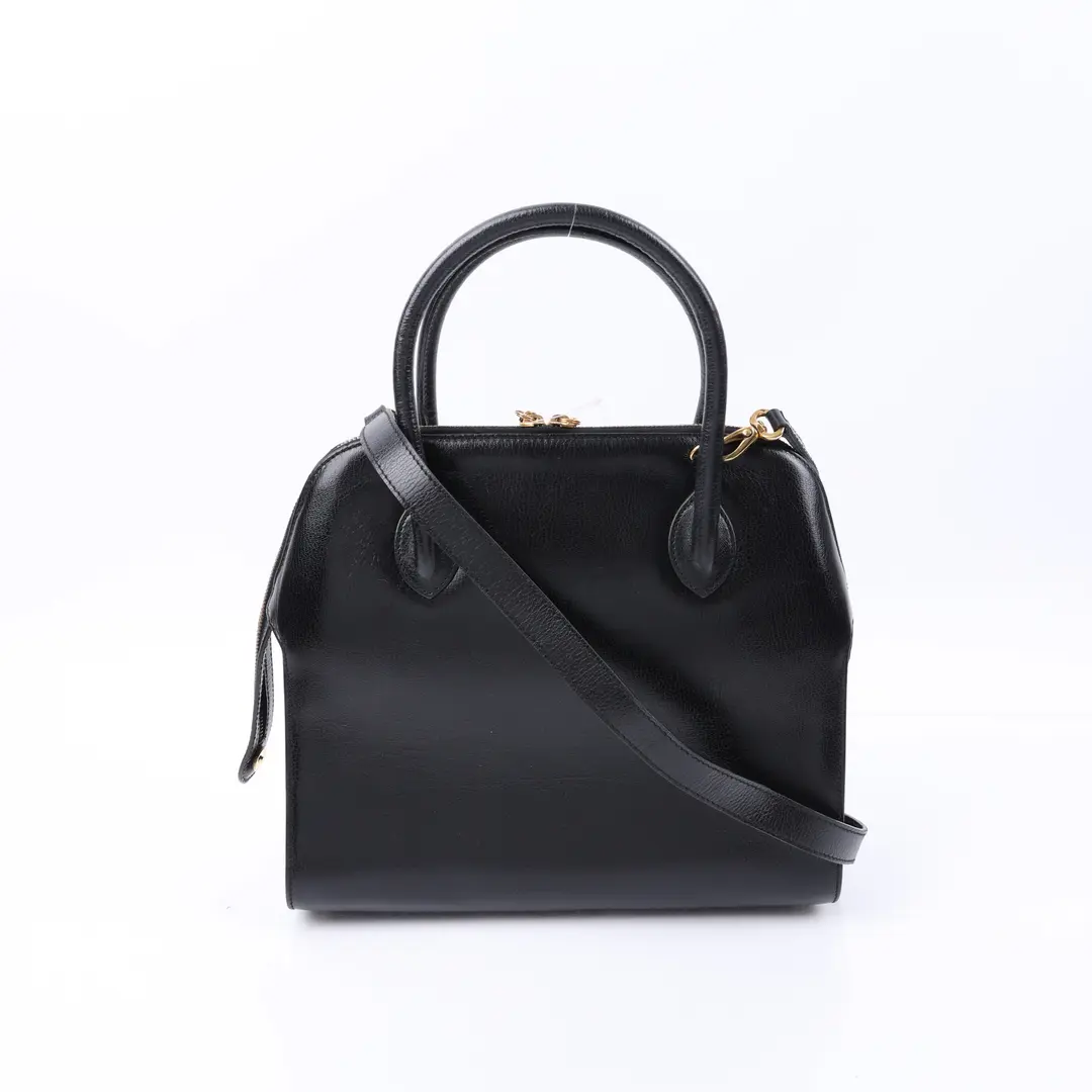 Salvatore Ferragamo Gancini Black Leather Top Handle Bag