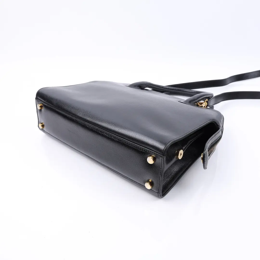 Salvatore Ferragamo Gancini Black Leather Top Handle Bag