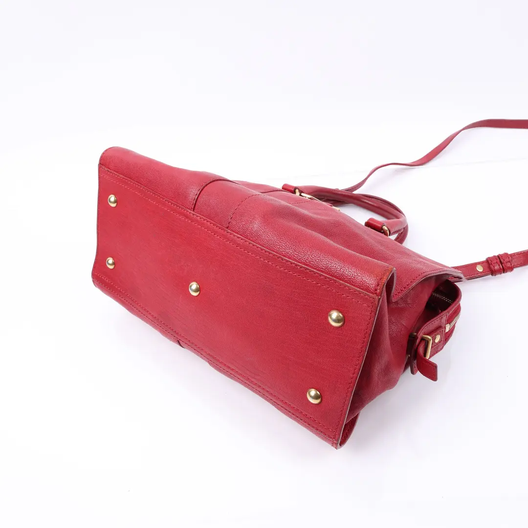 Saint Laurent Cabas Y Red Leather Shoulder Bag