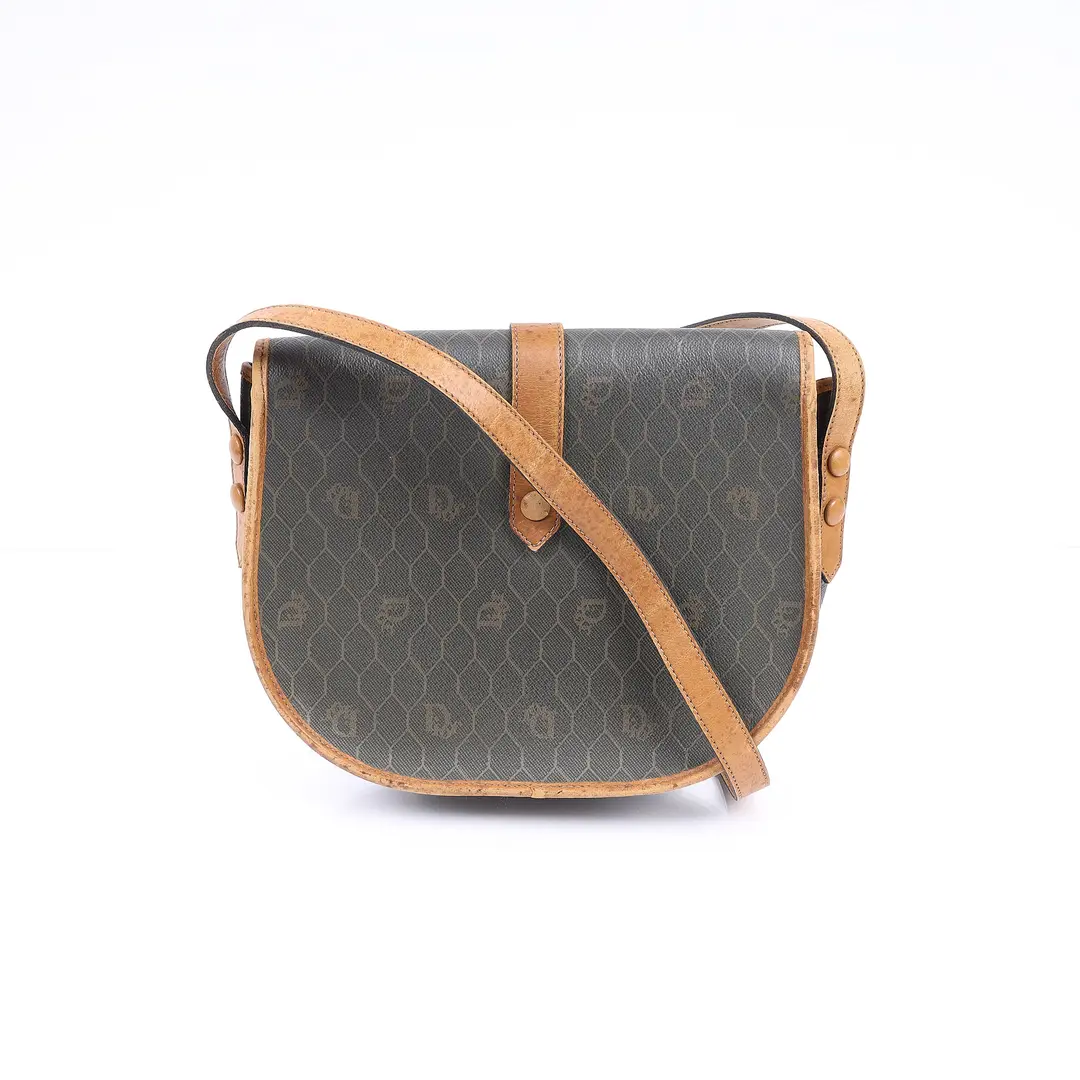 Dior Honeycomb Brown Canvas Shoulder Bag