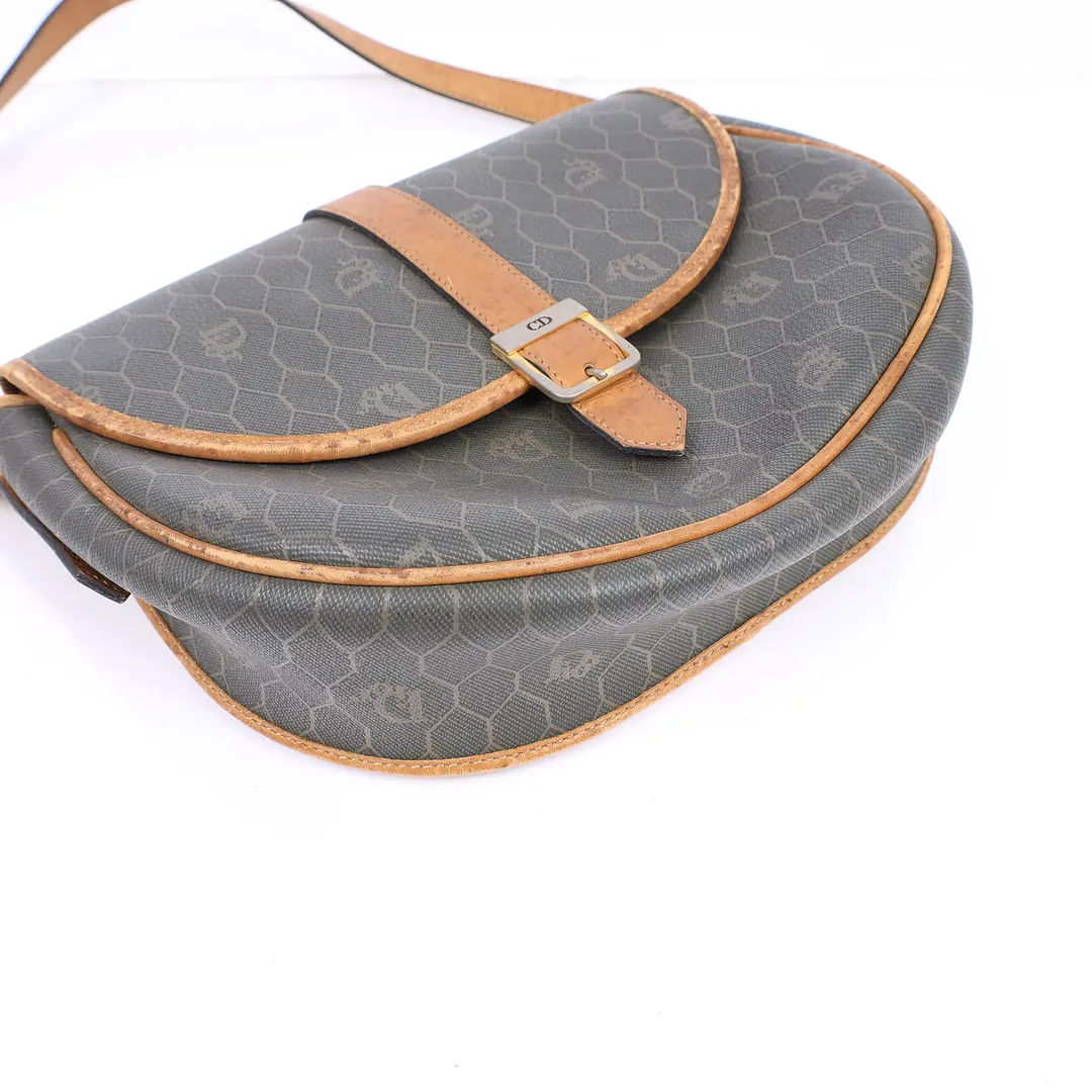 Dior Honeycomb Brown Canvas Shoulder Bag