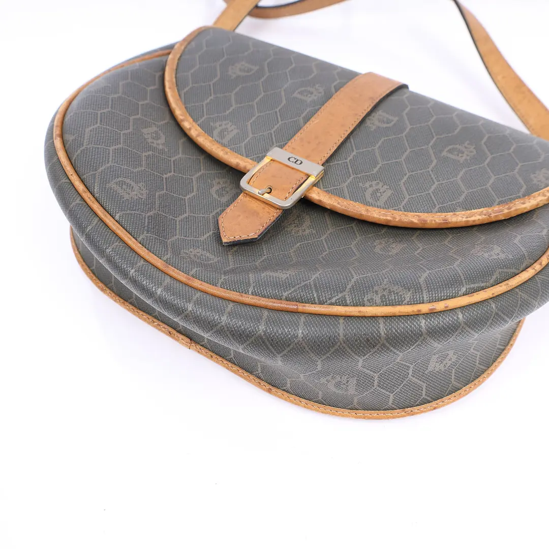 Dior Honeycomb Brown Canvas Shoulder Bag