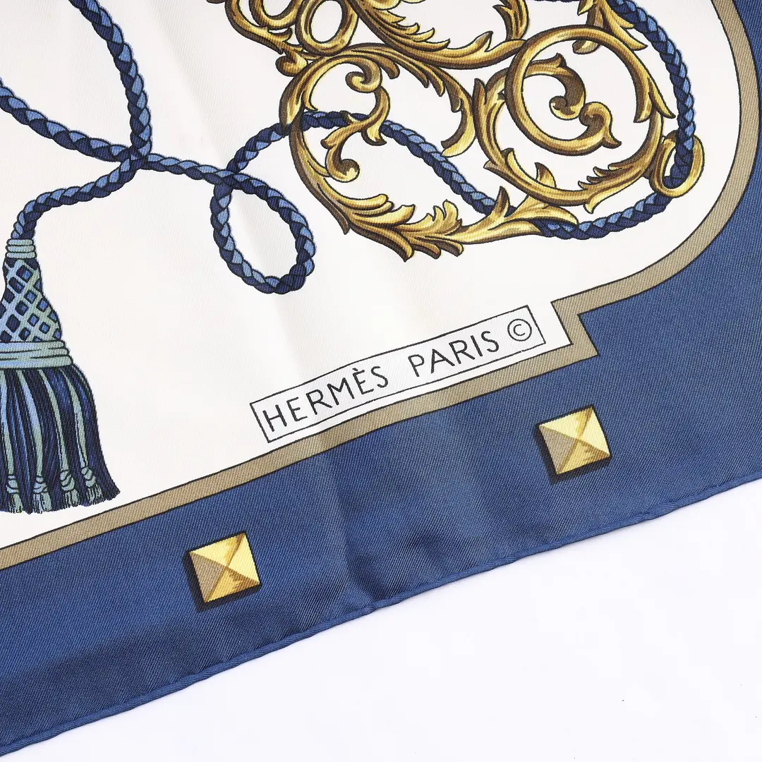 Hermes Les Cles Blue Silk Scarf