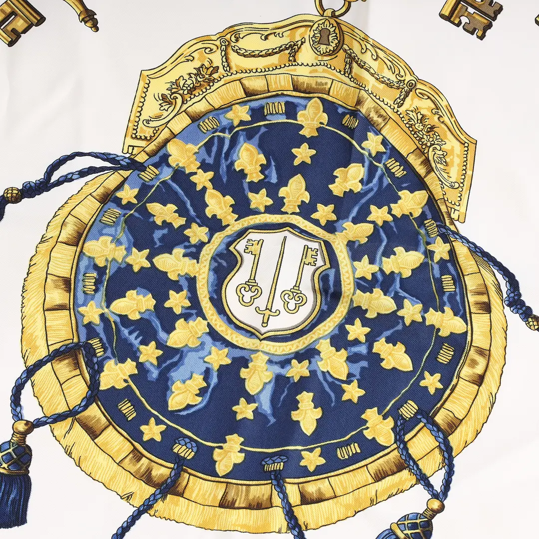 Hermes Les Cles Blue Silk Scarf