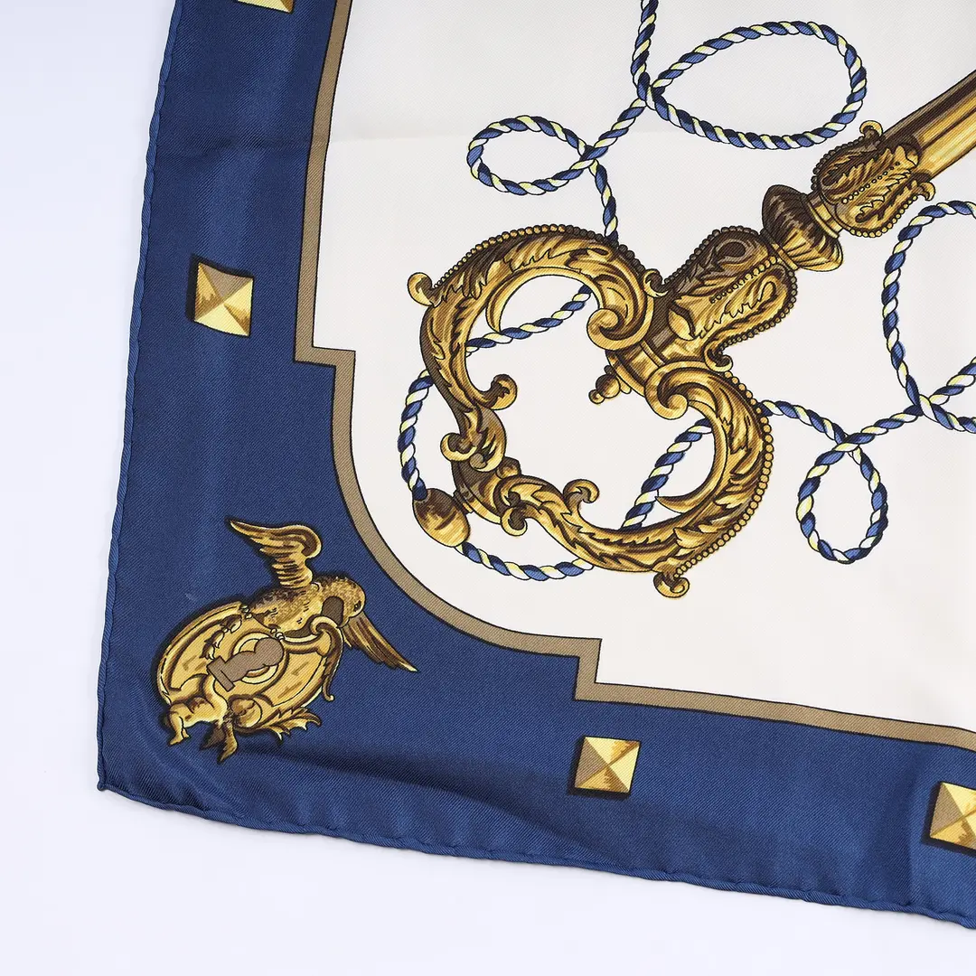 Hermes Les Cles Blue Silk Scarf