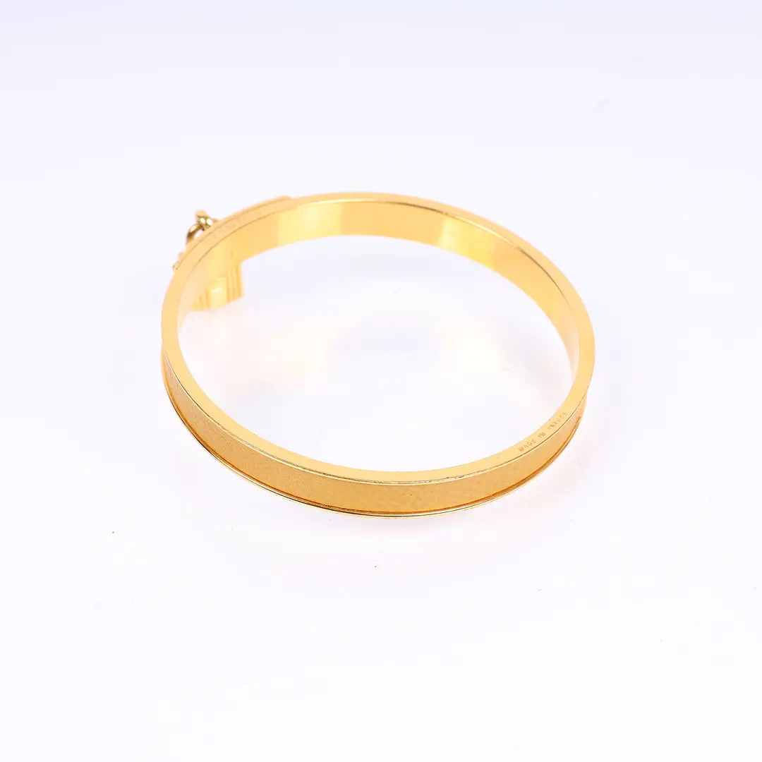 Hermes O Kelly Gold Leather Gold Plated Bracelet