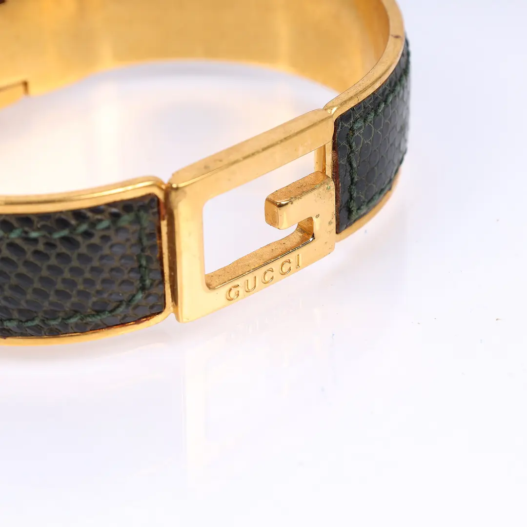 Gucci Vintage G Logo Green Lizard Bangle