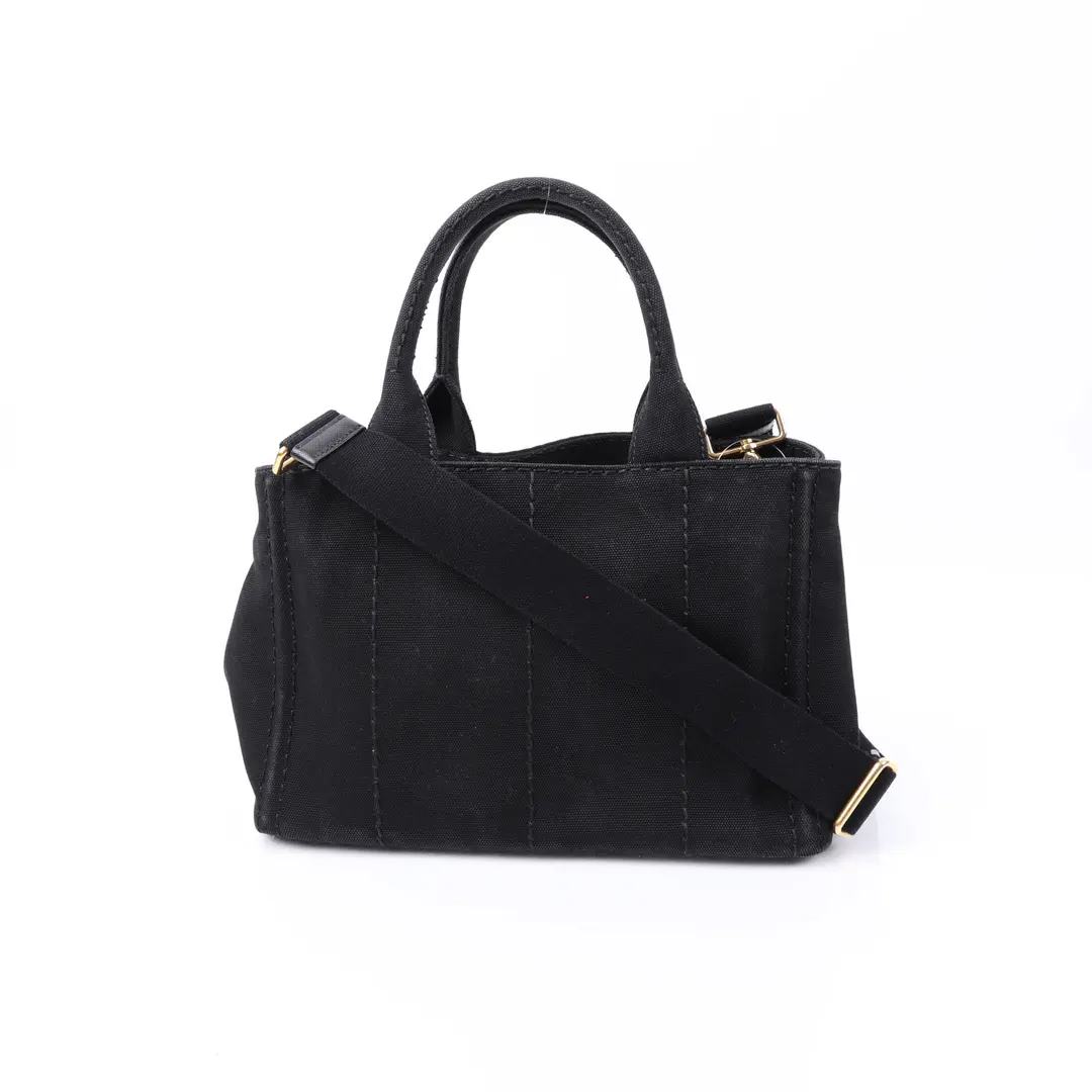 Prada Canapa Black Canvas Tote Bag