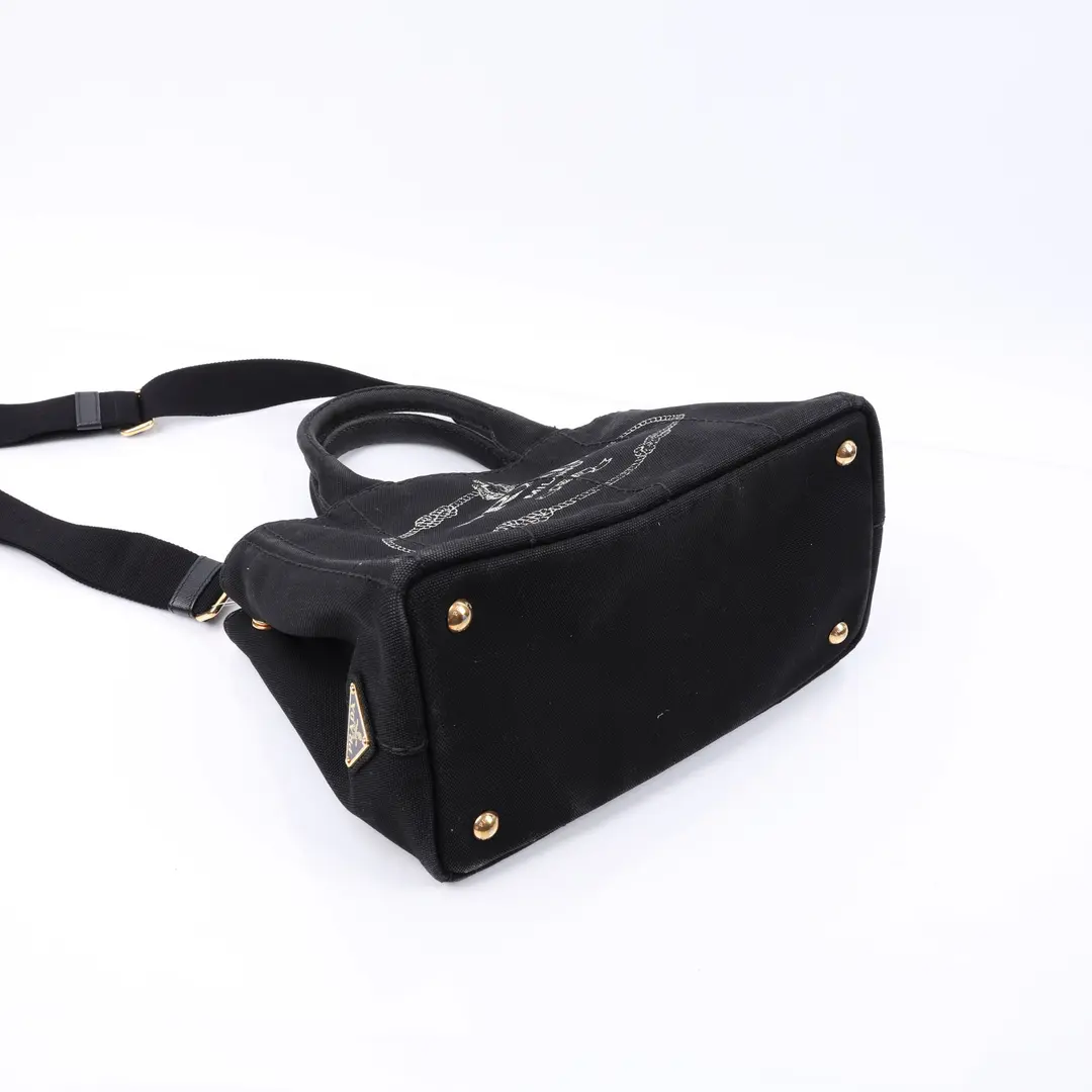 Prada Canapa Black Canvas Tote Bag