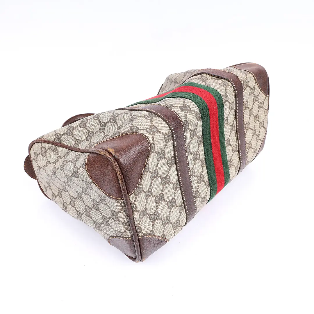 Gucci Vintage Web Boston Beige Canvas Bag