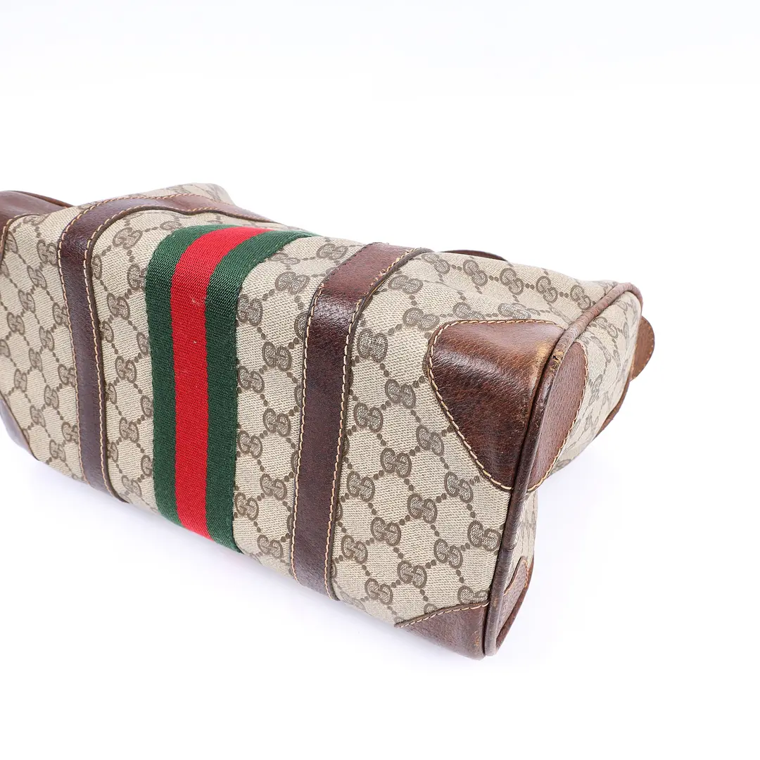 Gucci Vintage Web Boston Beige Canvas Bag