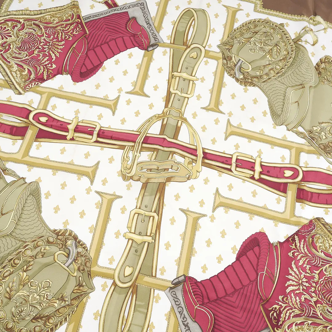 Hermes Selles a Housse Brown Silk Scarf