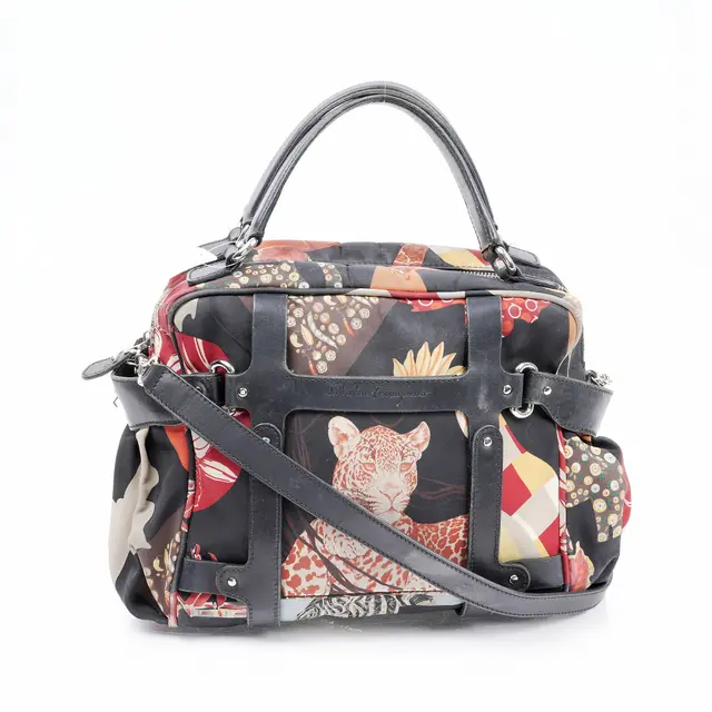 Salvatore Ferragamo Animal Print Black Nylon Shoulder Bag