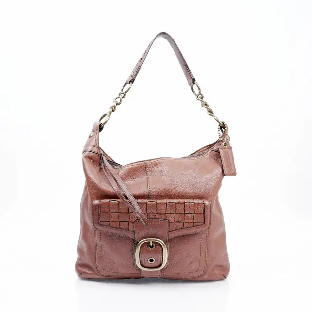 Coach Buckle Brown Leather Shoulder Bag