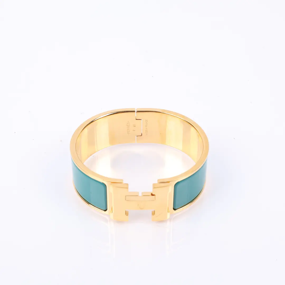Hermes Clic Clac H Blue Enamel Gold Plated Bracelet