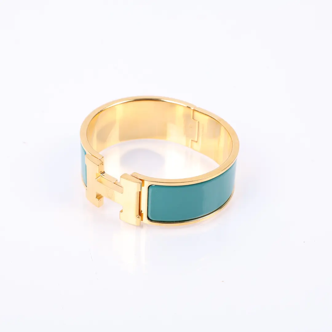 Hermes Clic Clac H Blue Enamel Gold Plated Bracelet