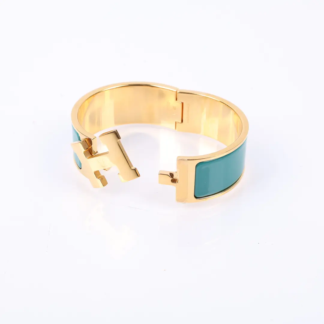 Hermes Clic Clac H Blue Enamel Gold Plated Bracelet